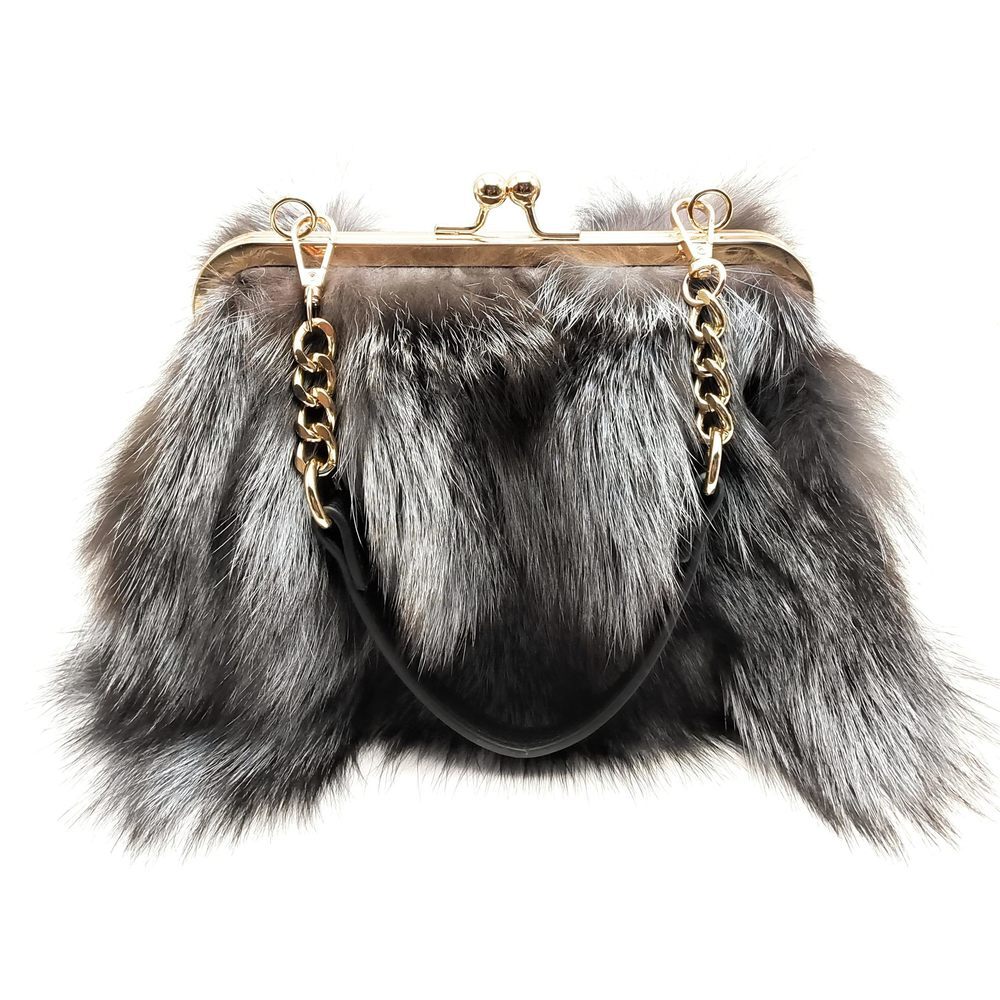 Classic Luxurious Fashion Natural Fox Fur With Hair Bag For And
